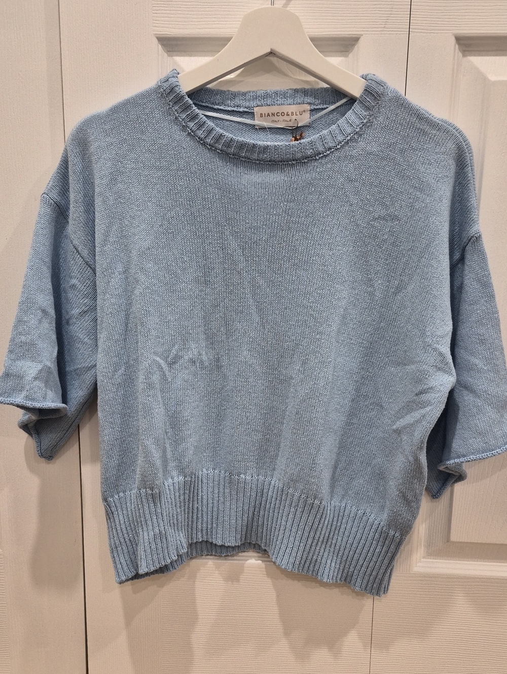 Light Blue Short Sleeve Crew Neck Sweater